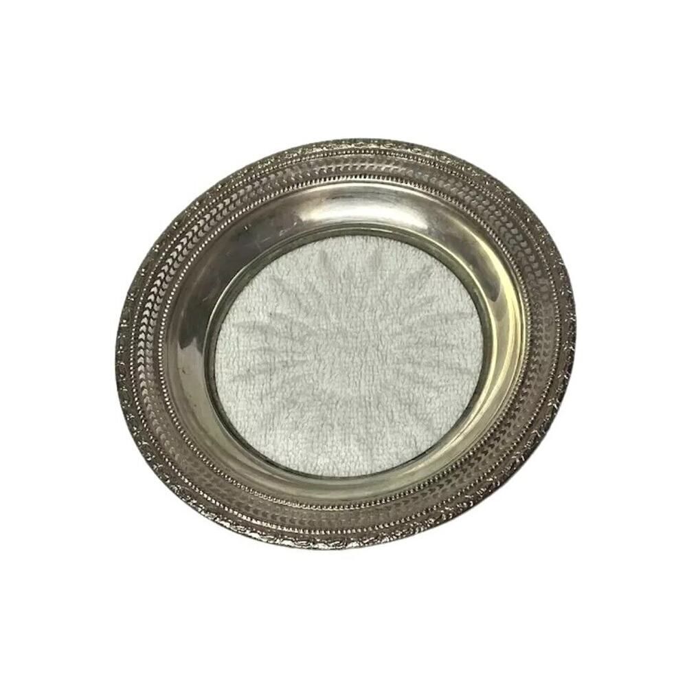 Vintage Frank Whiting Bottle Coaster Saucer Sterling Silver & Crystal Glass 6.5"